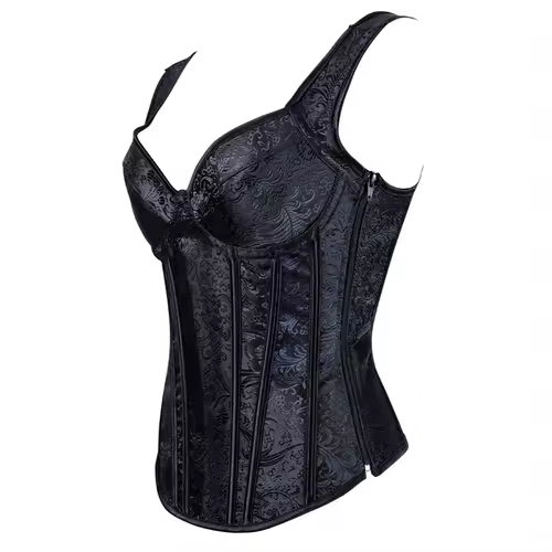Women Corset with Straps Black Overbust Corset Plus Size Floral Jacquard Corset Zipper Top Gothic Steampunk Corset Bustier - Image 2