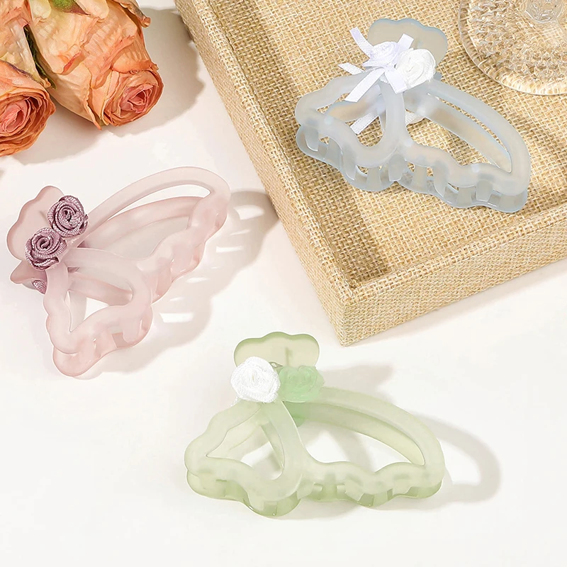 

Fashion Frosted Butterfly Rose Flower Hair Claw Clip Colorful Headwear Sweet Elegant Hair Accessories Delicate Hairpin