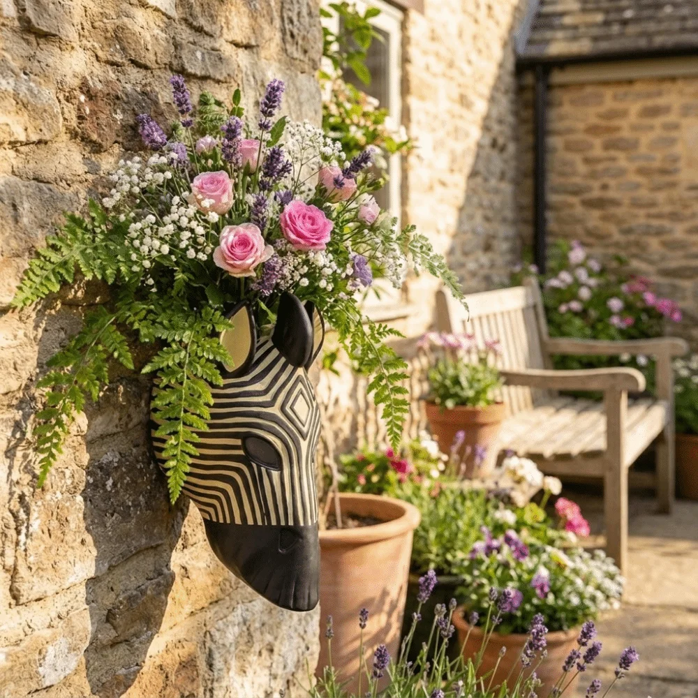 3D Animal Wall Mounted Flowerpot Elephant Head Abstract Design Wall Hanging Decoration Unique Leopard Style Hanging Planter