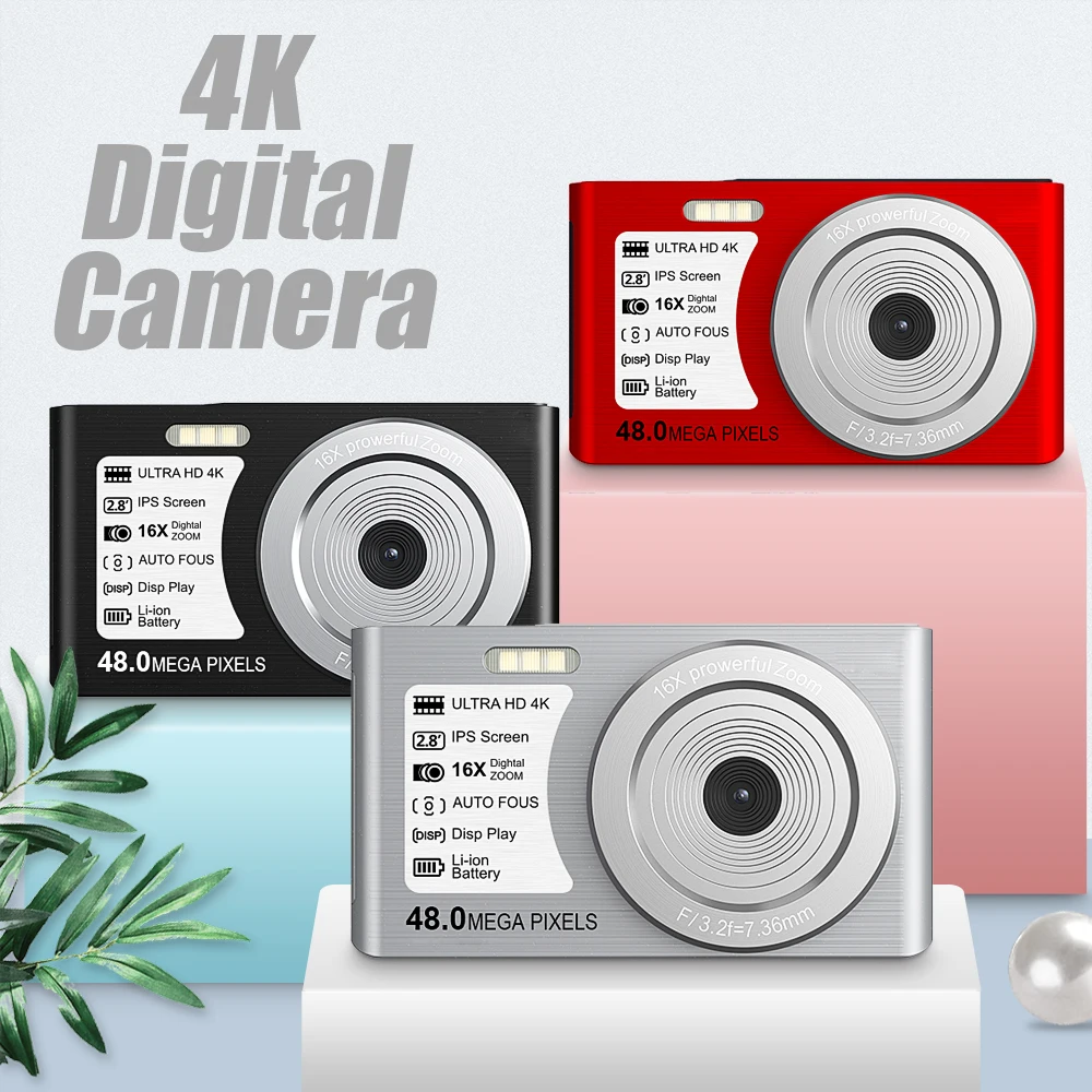 

4K Mini Digital Camera 48MP 16X Zoom Auto-focus Webcam 8-32GB Extended Memory Puase Anti-Shaking Built-in Fill Light