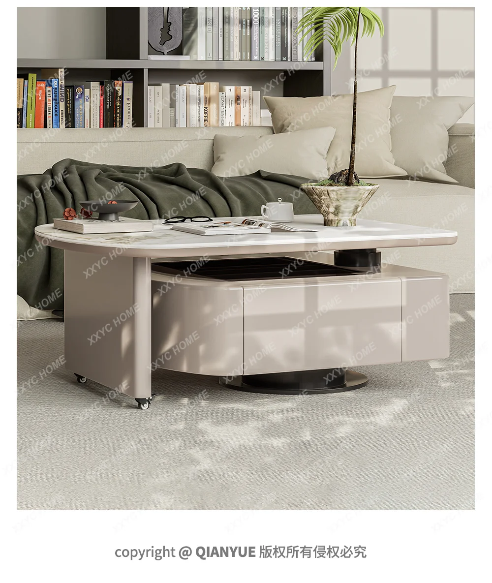 rock slab coffee table modern simple light luxury rotatable microcrystalline stone glass retractable coffee table
