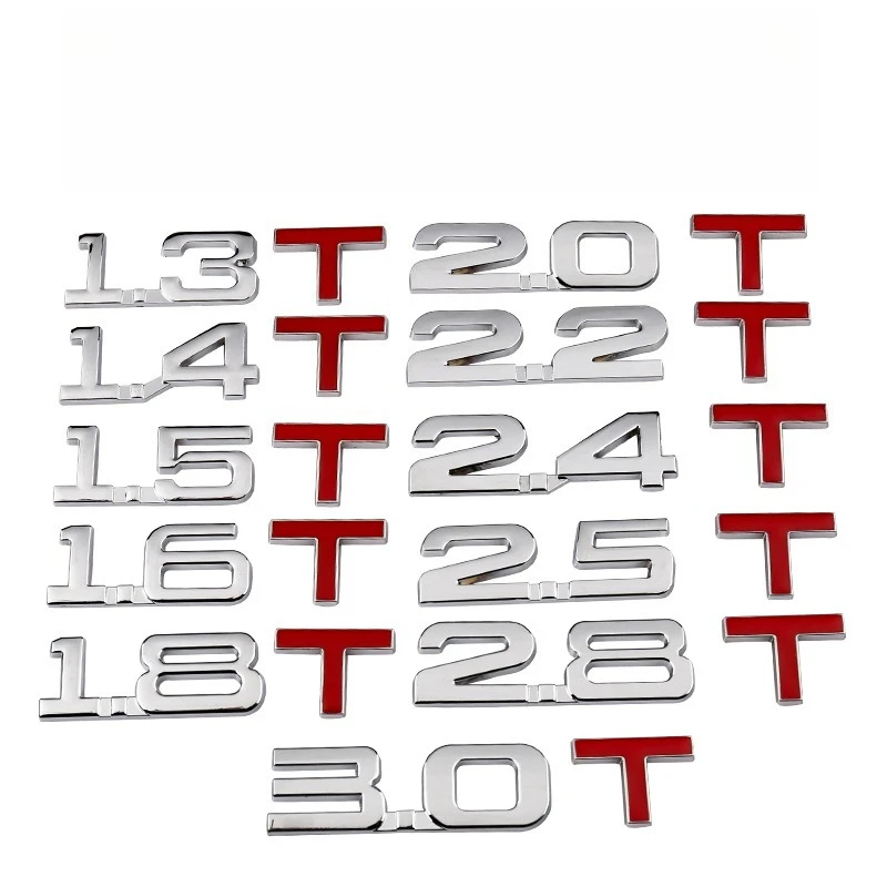 

Car Displacement Sticker 3D Metal 1.0 1.2 1.4 1.6 1.8 2.0 2.5 2.8 3.0 L T Volume Logo Car Rear Trunk Turbo Emblem Badge Stickers