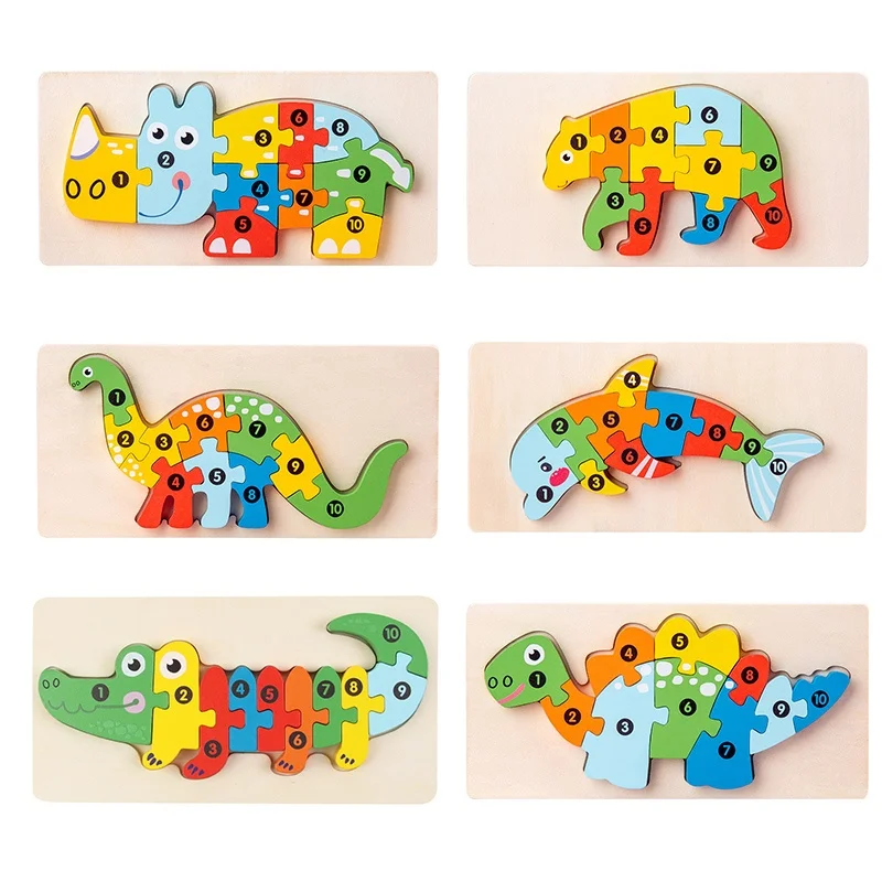 6個入り木製動物マッチング3dパズル教育的で興味深い動物マッチングジグソーパズルおもちゃ