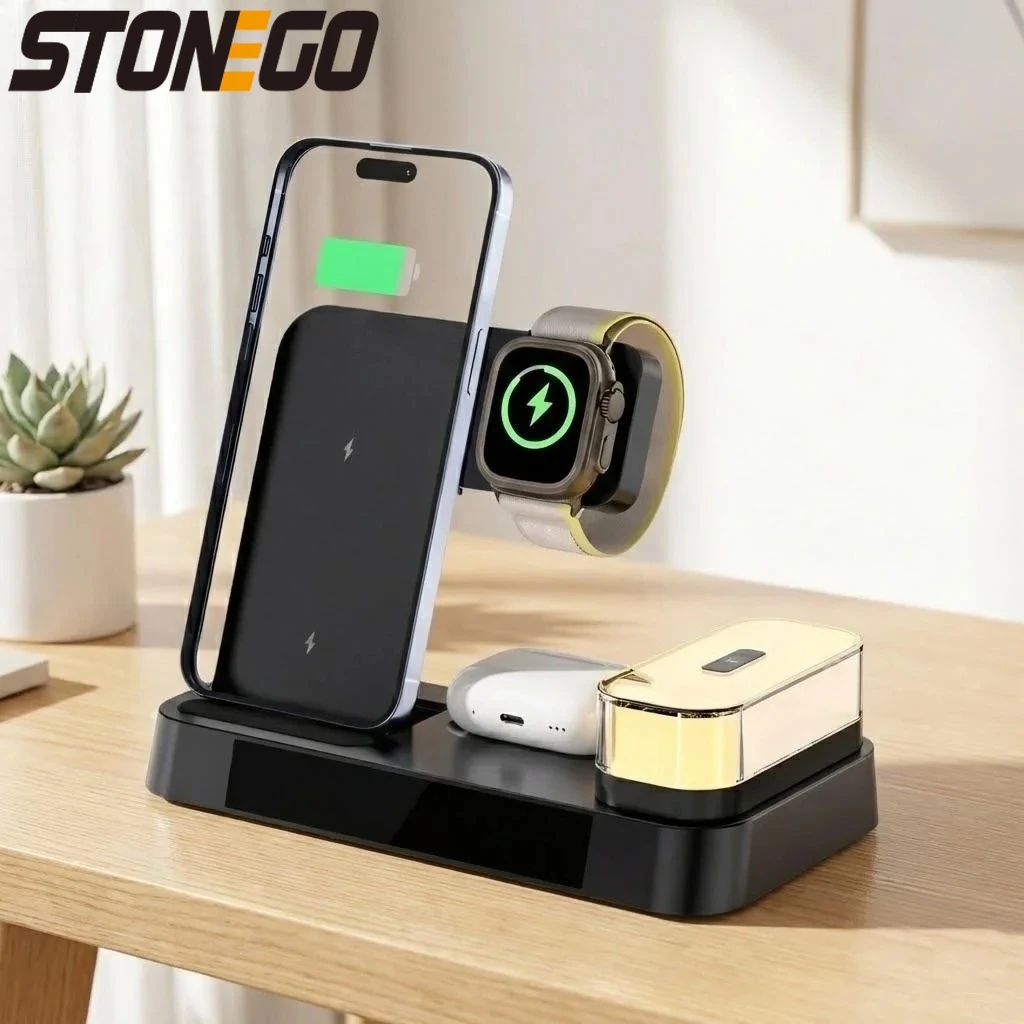 

Складное беспроводное зарядное устройство 30 Вт с RGB-подсветкой, совместимое с iPhone 13, 12 Pro Max, Apple Watch 7, 6, AirPod Pro, быстрая зарядка