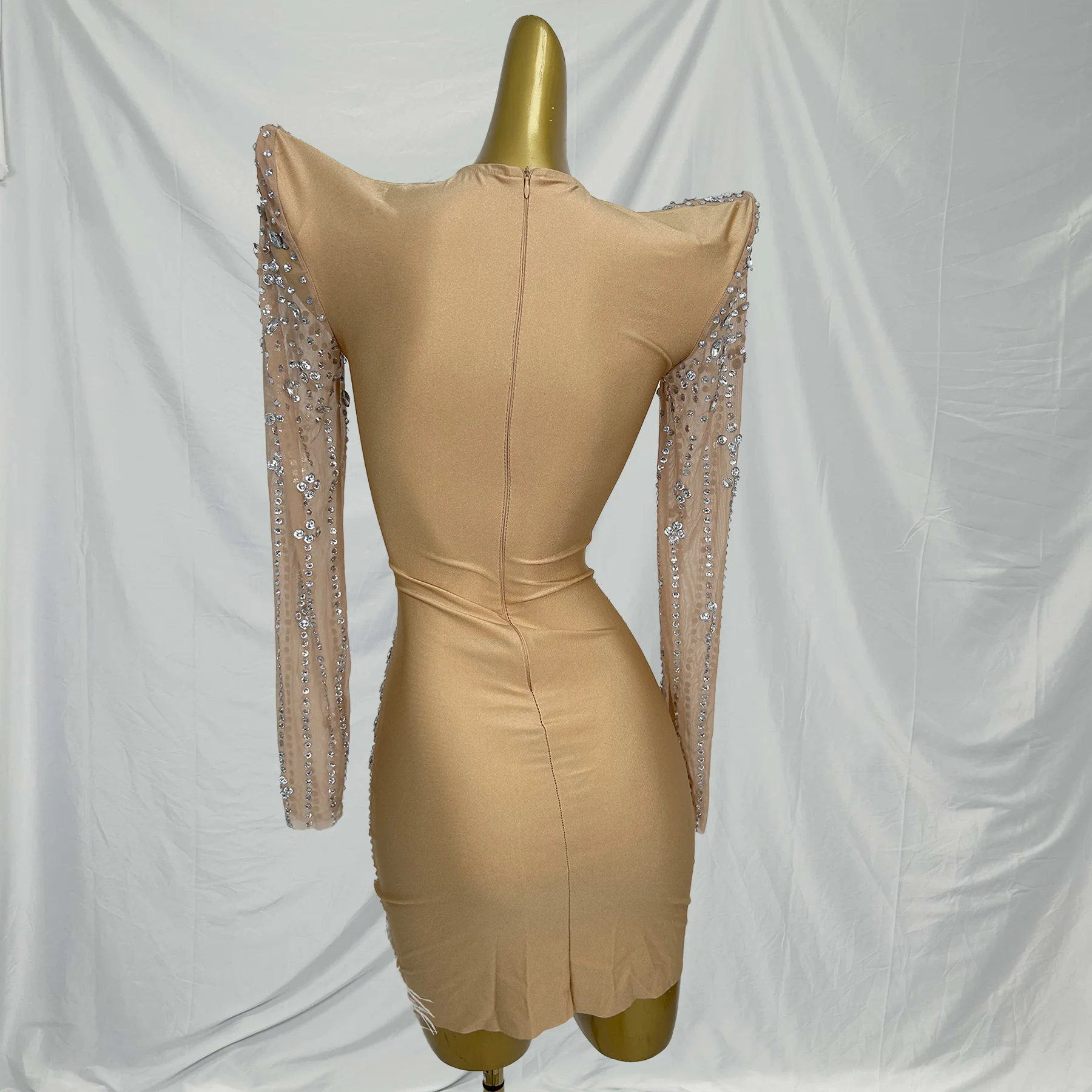 2026 Vestido de manga larga para fiesta de cumpleaños, vestido de cristal para celebración, vestido corto de cóctel con plumas para mujer, vestido de cena, traje de Festival