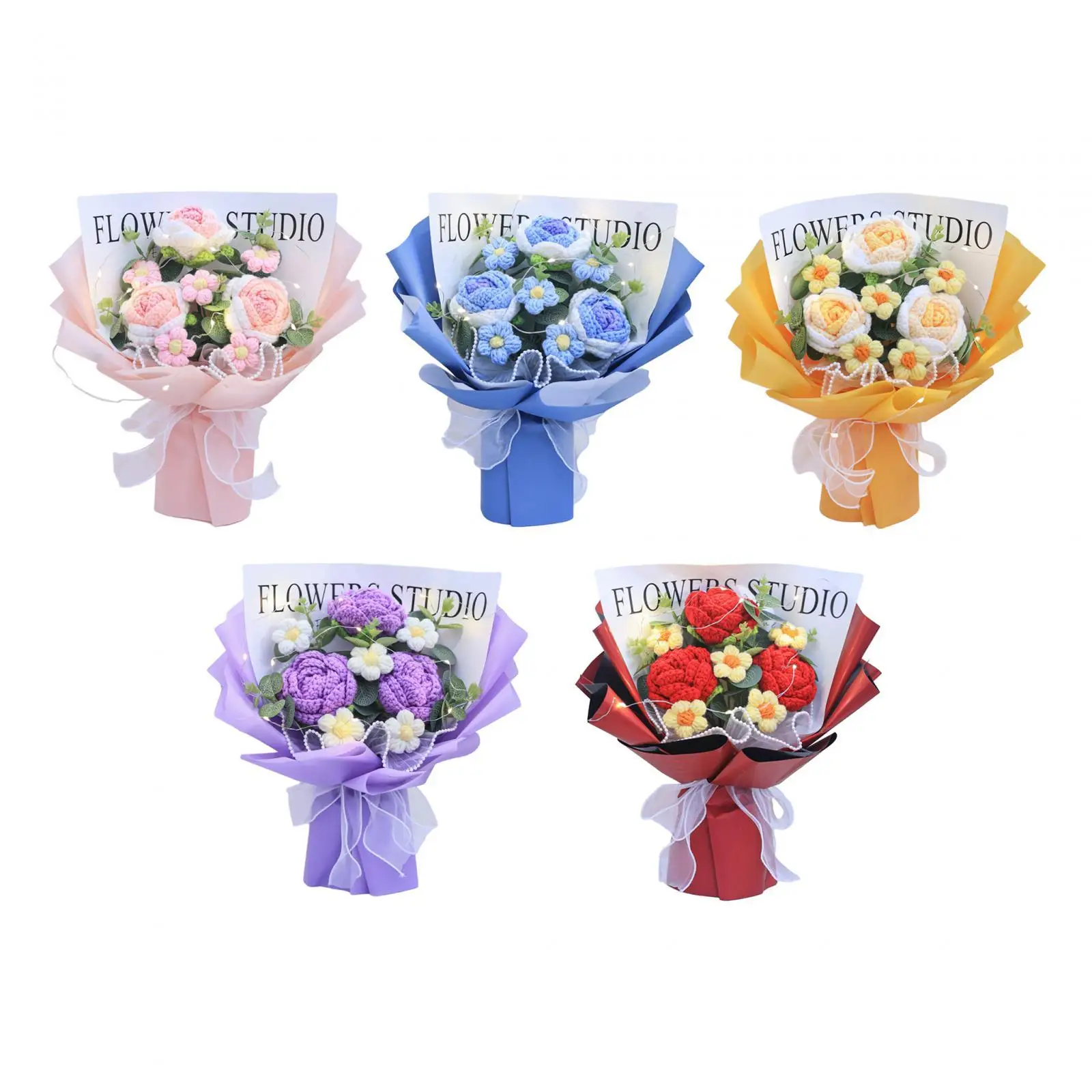 

LED crochet flower bouquet, ready knitted flower bouquet for festivals,