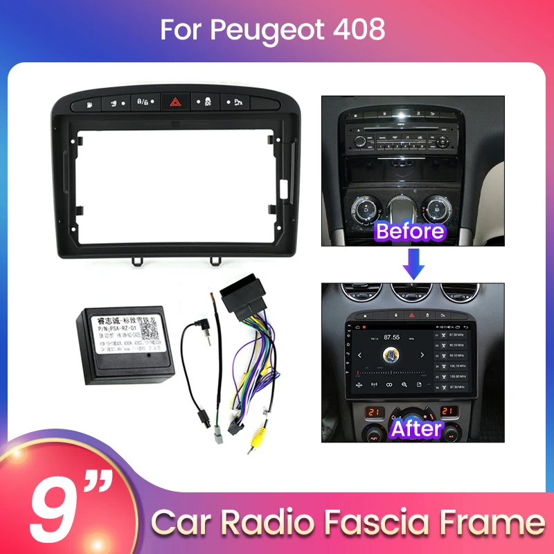 차량용 멀티미디어 비디오 플레이어 프레임 장착 키트, 푸조 408 안드로이드 스테레오 플레이어, 오디오 대시 커버 캔버스 박스 디코드 케이블 