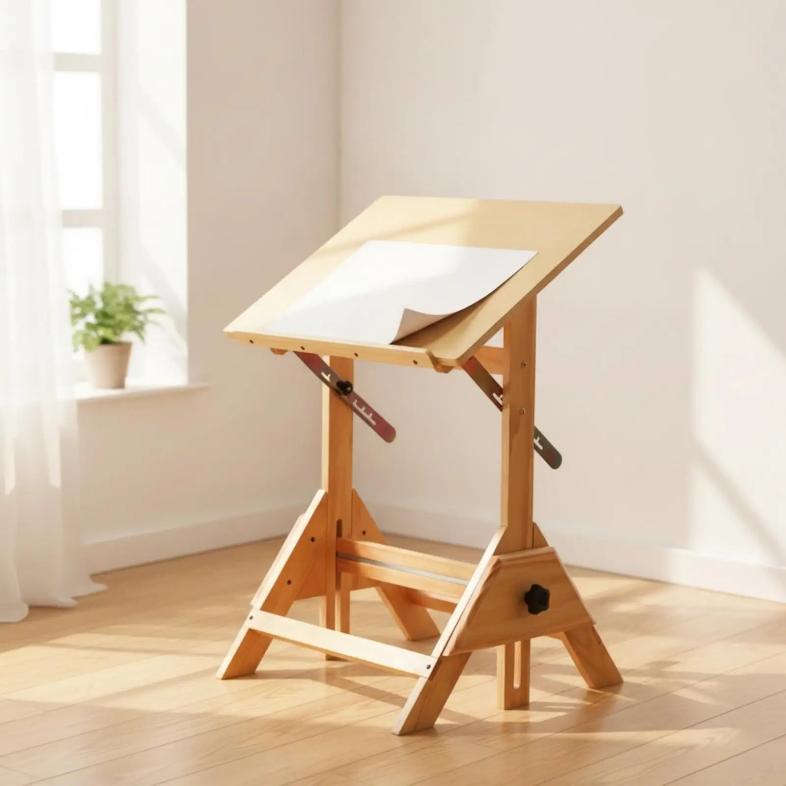 Adjustable Craft Table with Slanted Tabletop Sturdy Solid Wood Drafting Table Wooden Adjustable Sketching Surface with Bottom