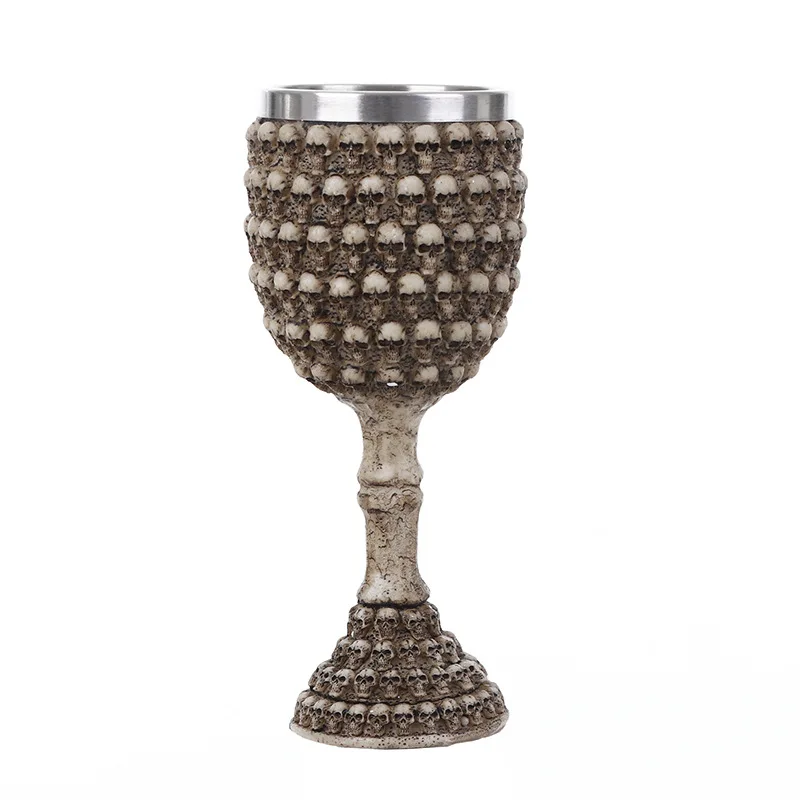 Viking Skull Wine Goblet Beer Mug Resin Stainless Steel Home Ornaments Wine Glass Whiskey Cup for Halloween Bar Party Gift