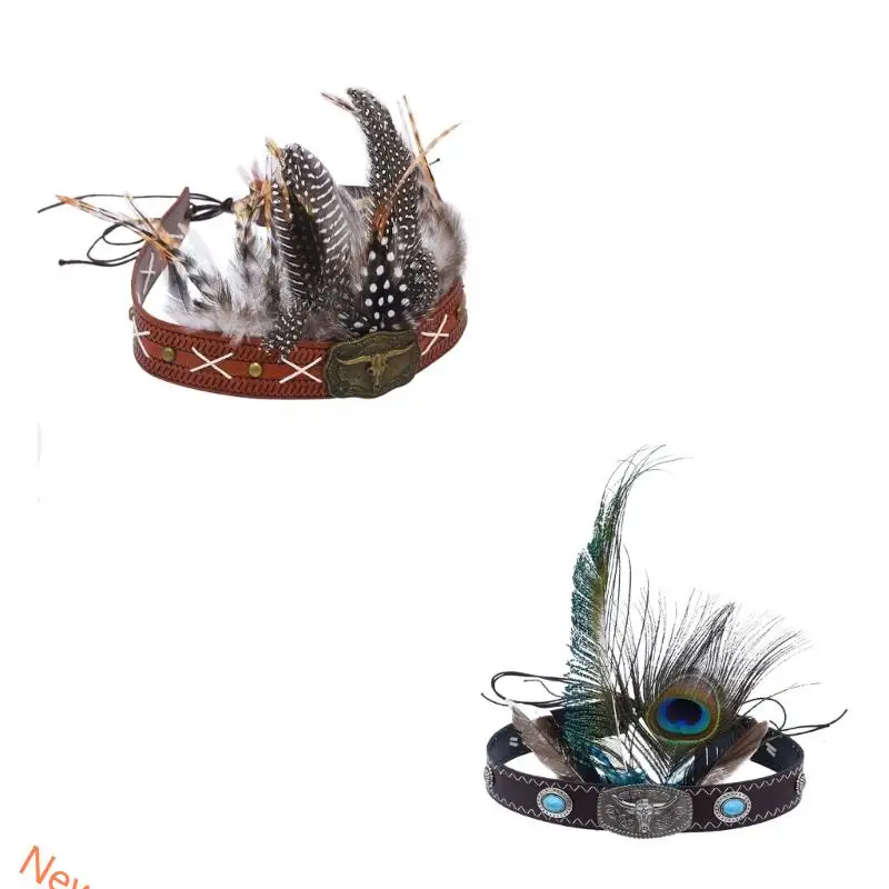 

Повязка на голову в стиле вестерн с перьями и этническим декором для женщин и девочек, карнавалы для особых случаев, вечеринки,