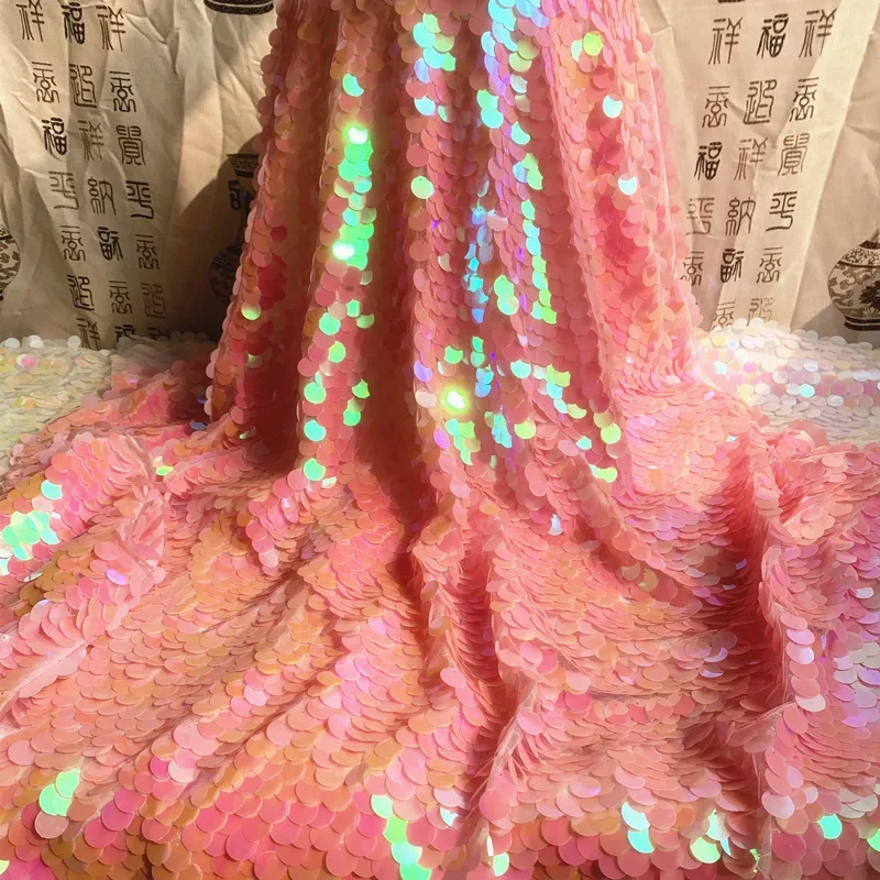 Iridescent Shiny Mermaid Scale Fabric Laser Sequins Glitter Fabric For Diy Tablecloth Garment Wedding Party Background Decor