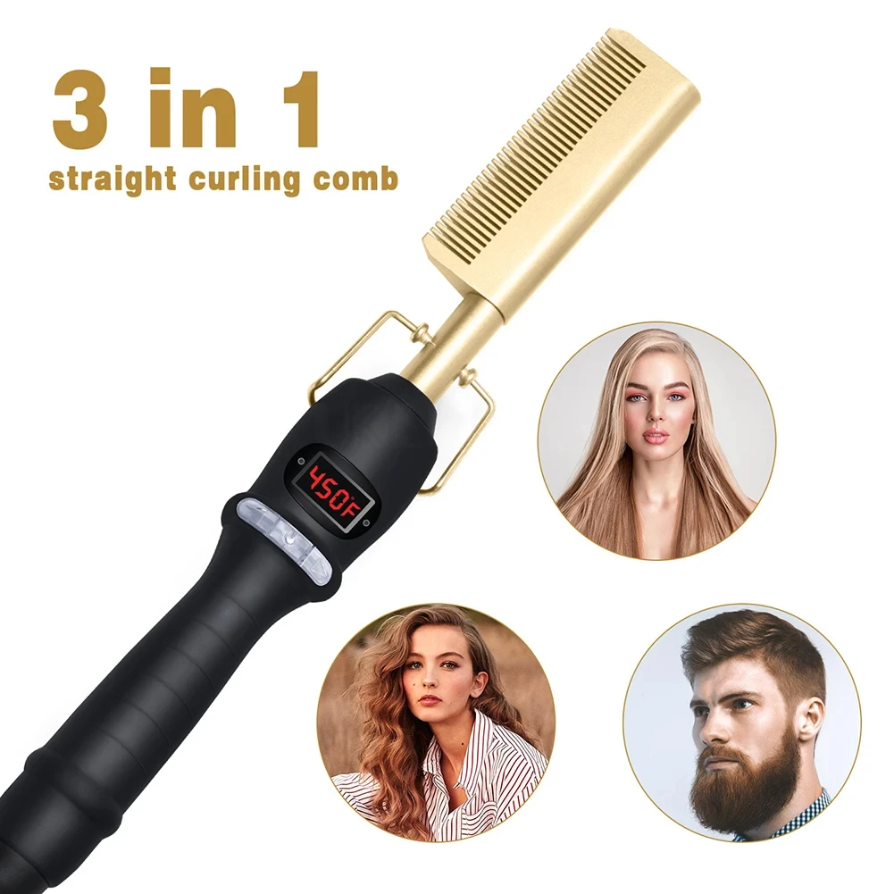 Dry And Wet Straight Hair Curling Copper Comb Bangs Straight Hair Electric Heating Curling Comb Hair Comb