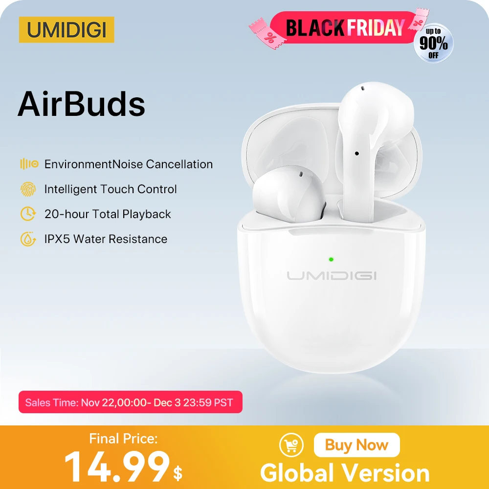 In Stock UMIDIGI AirBuds Bluetooth 5.0 TWS Earphones Wireless ENC Noise Reduction Headsets With Microphone Sports Headphones