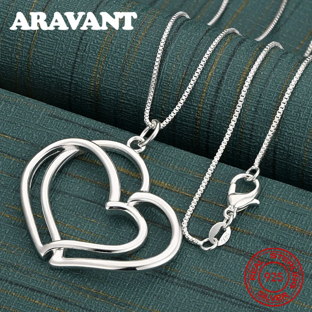 

Ожерелье Aravant из стерлингового серебра 925 пробы с двойным сердцем, простой и элегантный повседневный аксессуар для женщин