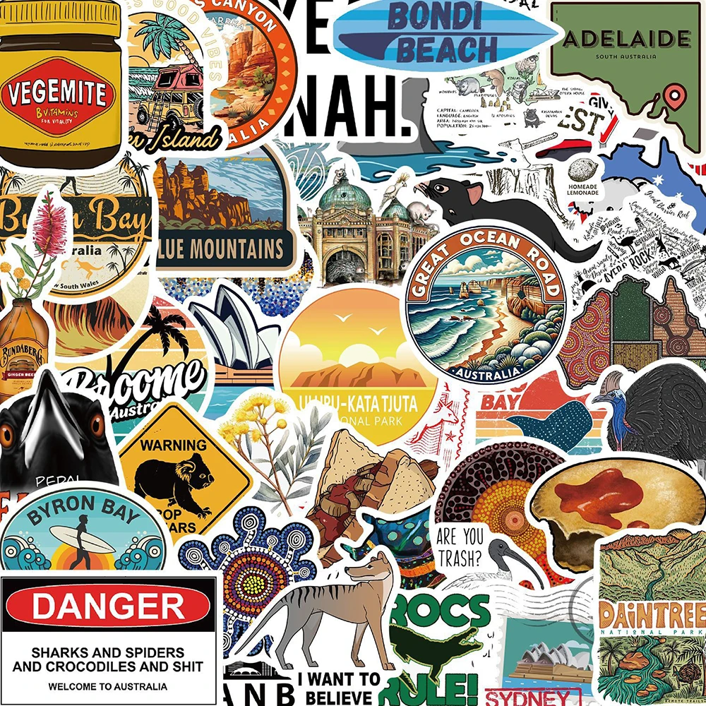 10/30/50pcs Australia Landscape Stickers Aesthetic Funny Animals Cartoon Graffiti Decals DIY Notebook Skateboard Phone Bike Toys