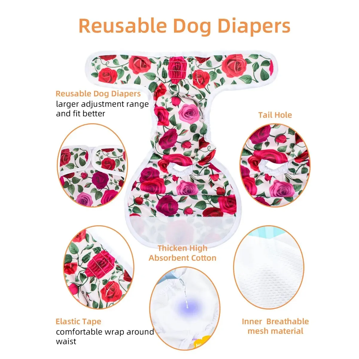 1PC Reusable Washable Dog Diapers Female Highly Absorbent Doggie Diapers - Size Adjustable Puppy Diapers for Dog Period Pant