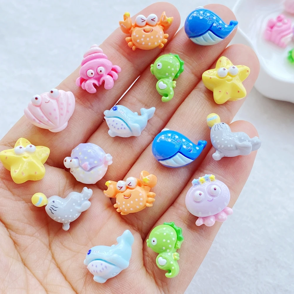 20Pcs Resin Cartoon Seahorse, Crab, Fish, Octopus Ocean Series Flat Back Scrapbooking DIY Jewelry Craft Decoration Accessories