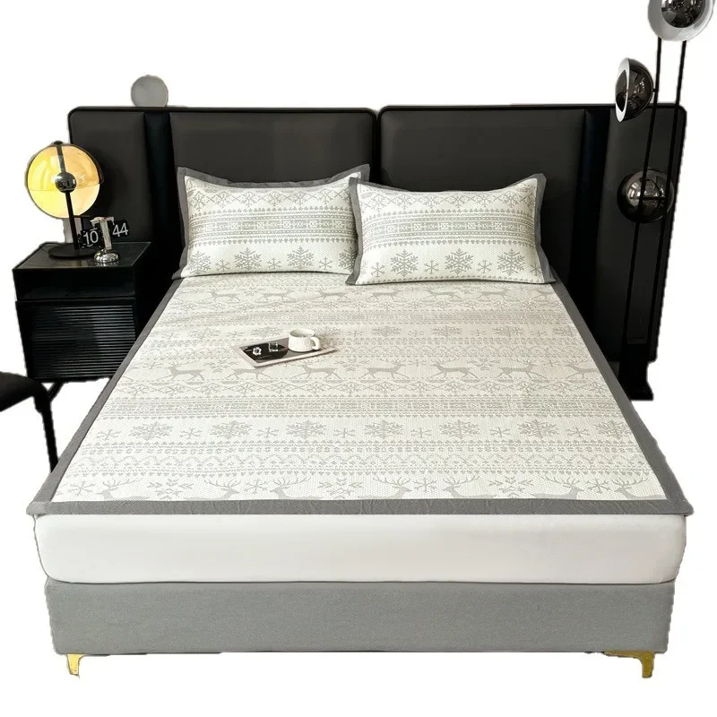 Foldable Breathable Washable Ice Silk Rattan Cooling Mat Set with Pillowcases Multi Sizes and Colors Summer Bed Pad for All Ages