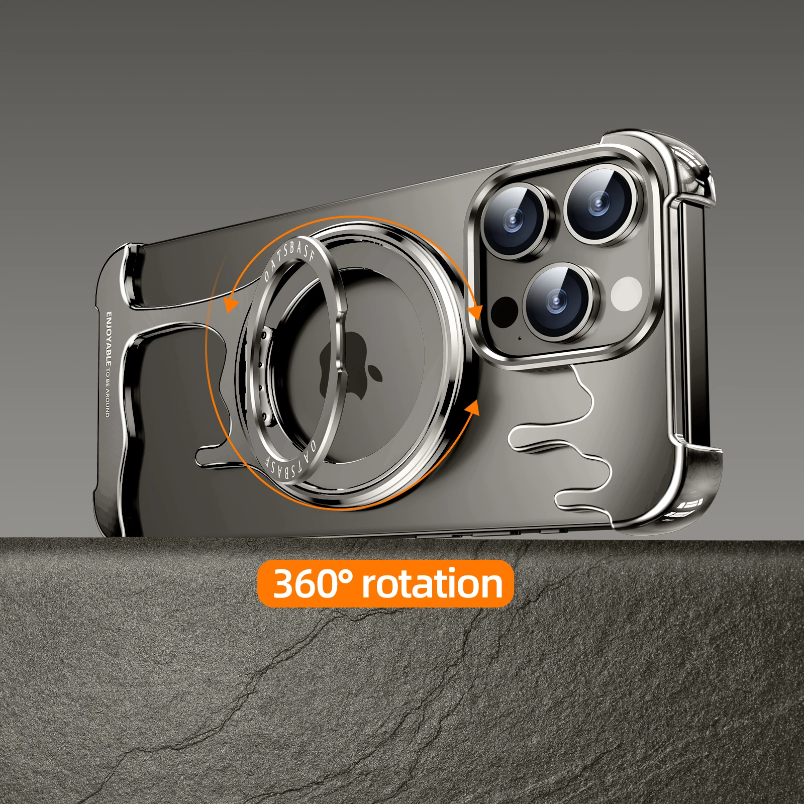 Oatsbasf Magsafe Phone Case for iPhone13/14/15 Pro Max w/360°Rotation Finger Ring Holder Drop-Proof Bumper Cell Protective Cover