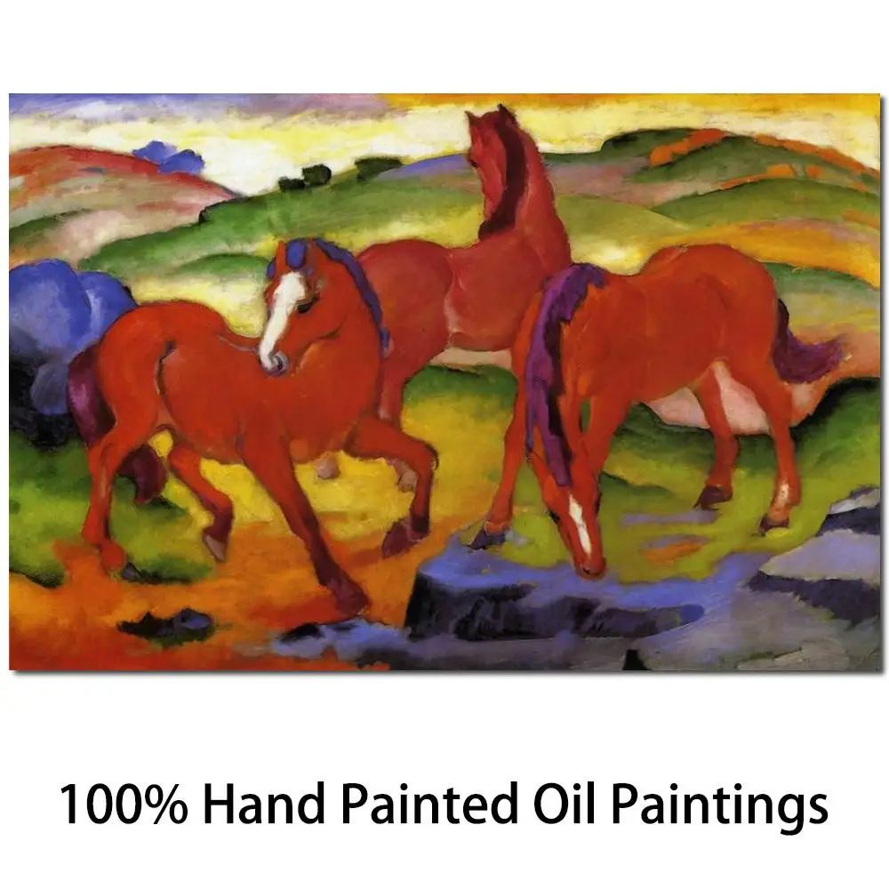 

Red Horses Canvas Art Abstract Handmade Franz Marc Oil Painting Reproduction High Quality Modern Artwork Living Room Wall Decor