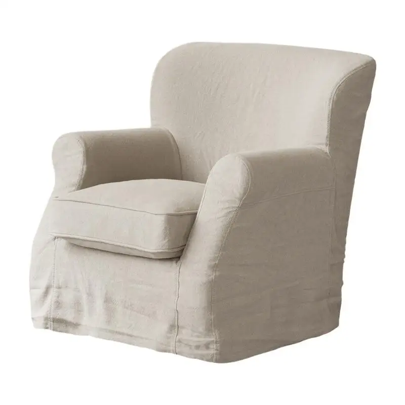 Nordic retro linen down single sofa, wabi-sabi wind bed and breakfast room white cotton and linen sofa