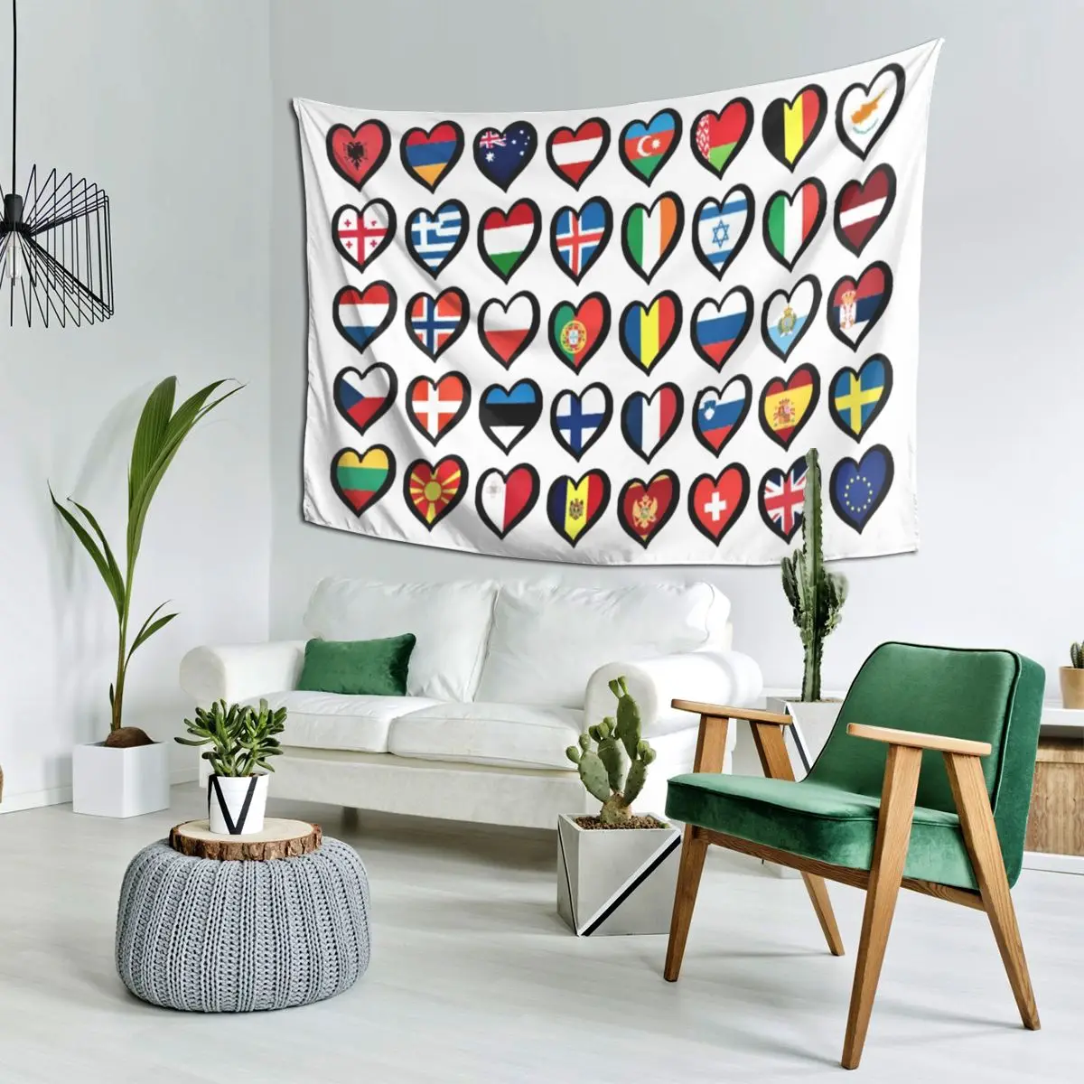 Eurovision Song Contest Flags Hearts Tapestry Decoration Art Aesthetic Tapestries for Bedroom Home Wall Cloth Wall Hanging