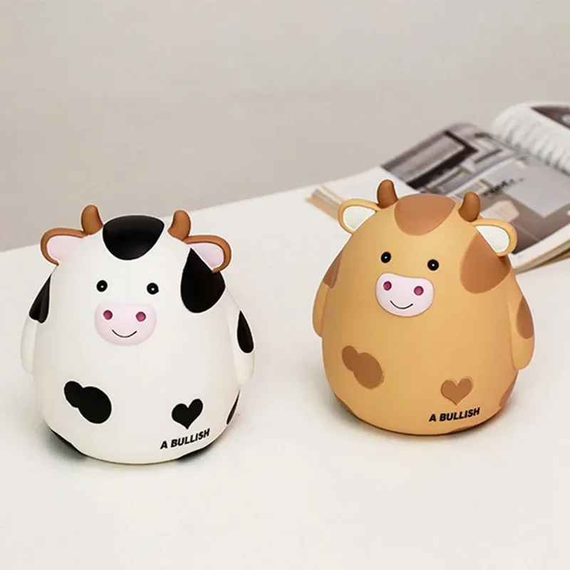 Desktop Piggy Bank Children Cute Cow Piggy Bank Coin Saving Box Jar Coin Organizer Storage Box Coin Deposit Tank