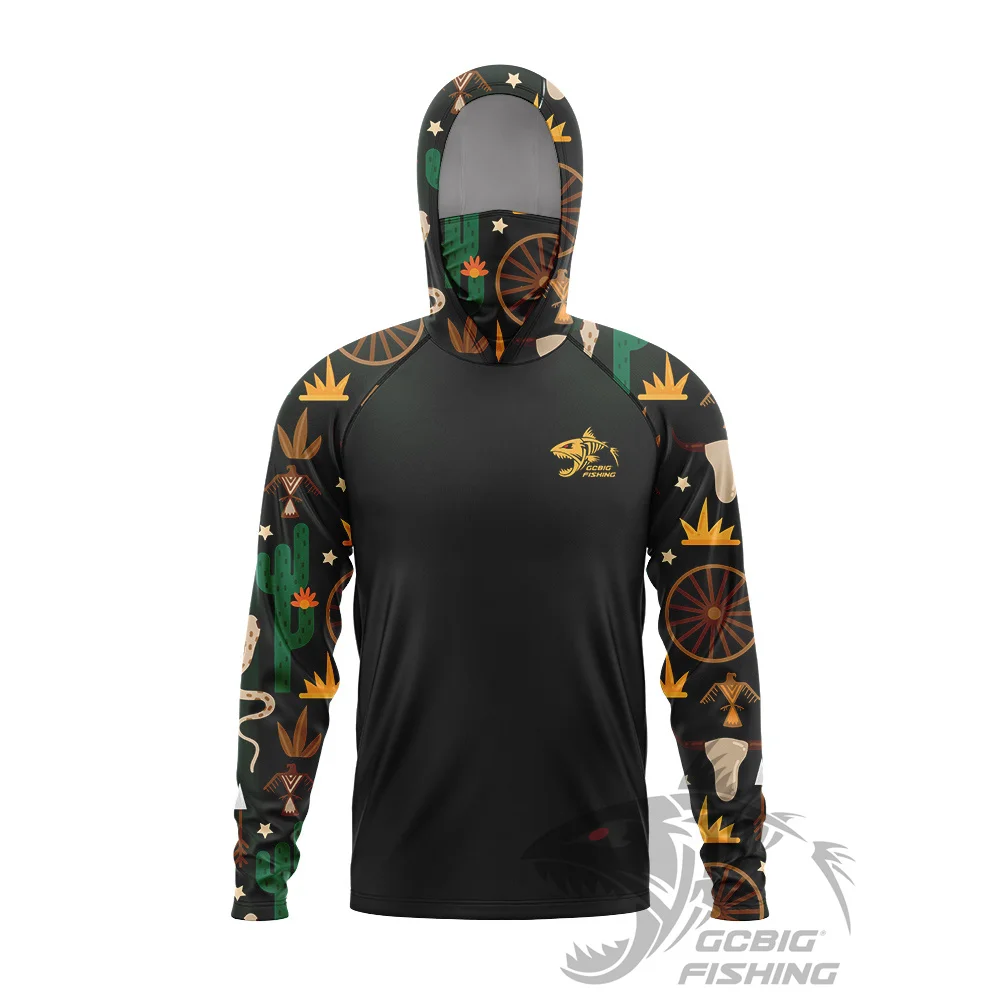 Huk Nieuwe Zeevissen Mannen Lange Mouw Vissen Hoodie T-shirts Zonbescherming Hoodies Gezichtsmasker Kleding Jacht Jungle Camouflage