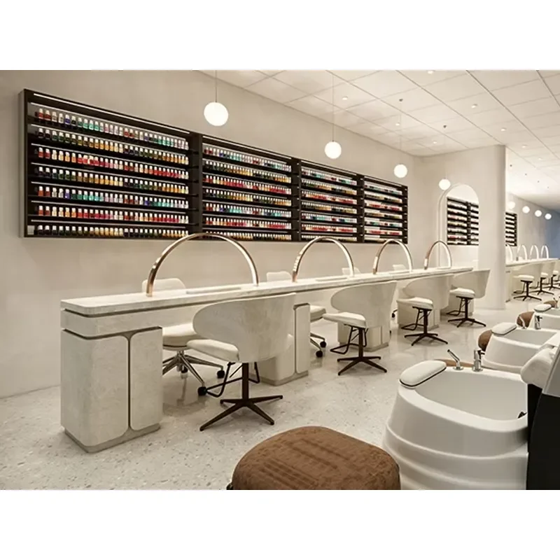 Luxury Marble Manicure Table High Quality Salon Furniture Simple Style With Light Nail Desk