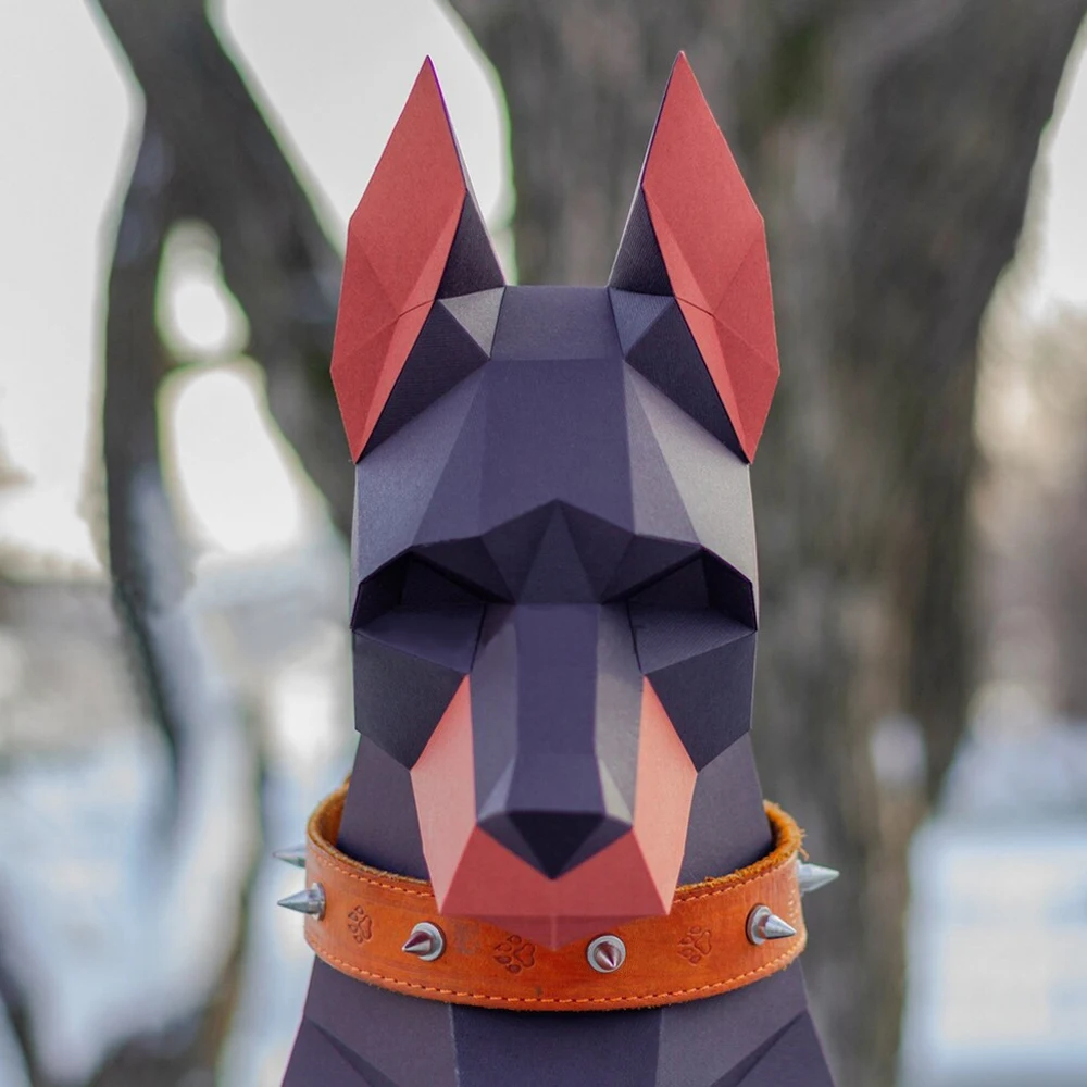 100 سنتيمتر عالية الأسود Doberman الكلب ثلاثية الأبعاد الحيوان النحت Doberman ورق كرافت غرفة نوم غرفة المعيشة اليدوية لتقوم بها بنفسك نموذج اوريغامي