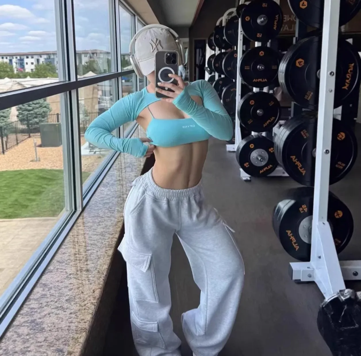 DFINEO- Women‘s Wide Leg Cargo Pants Elastic Waistband with Large Pockets Casual Fitness Sportswear Y2k Long Pants