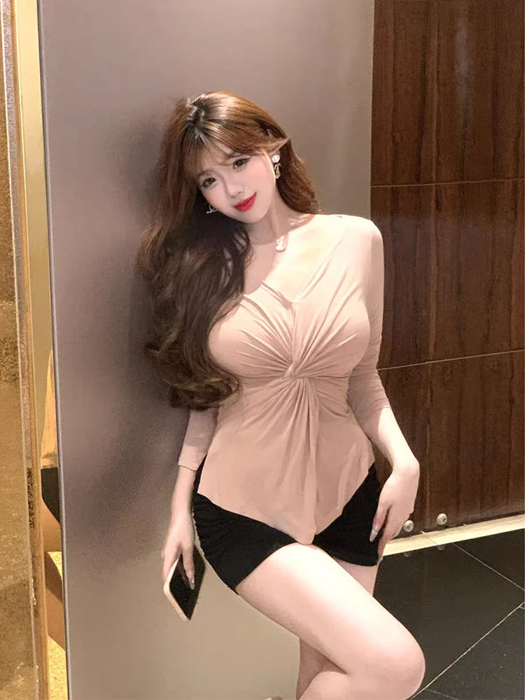 

Syj ujia plus Size Women's Sexy V-Ne Long Sve T-irt And ort Skirt Set Bla Wrap around Bodycon Summer Outfit