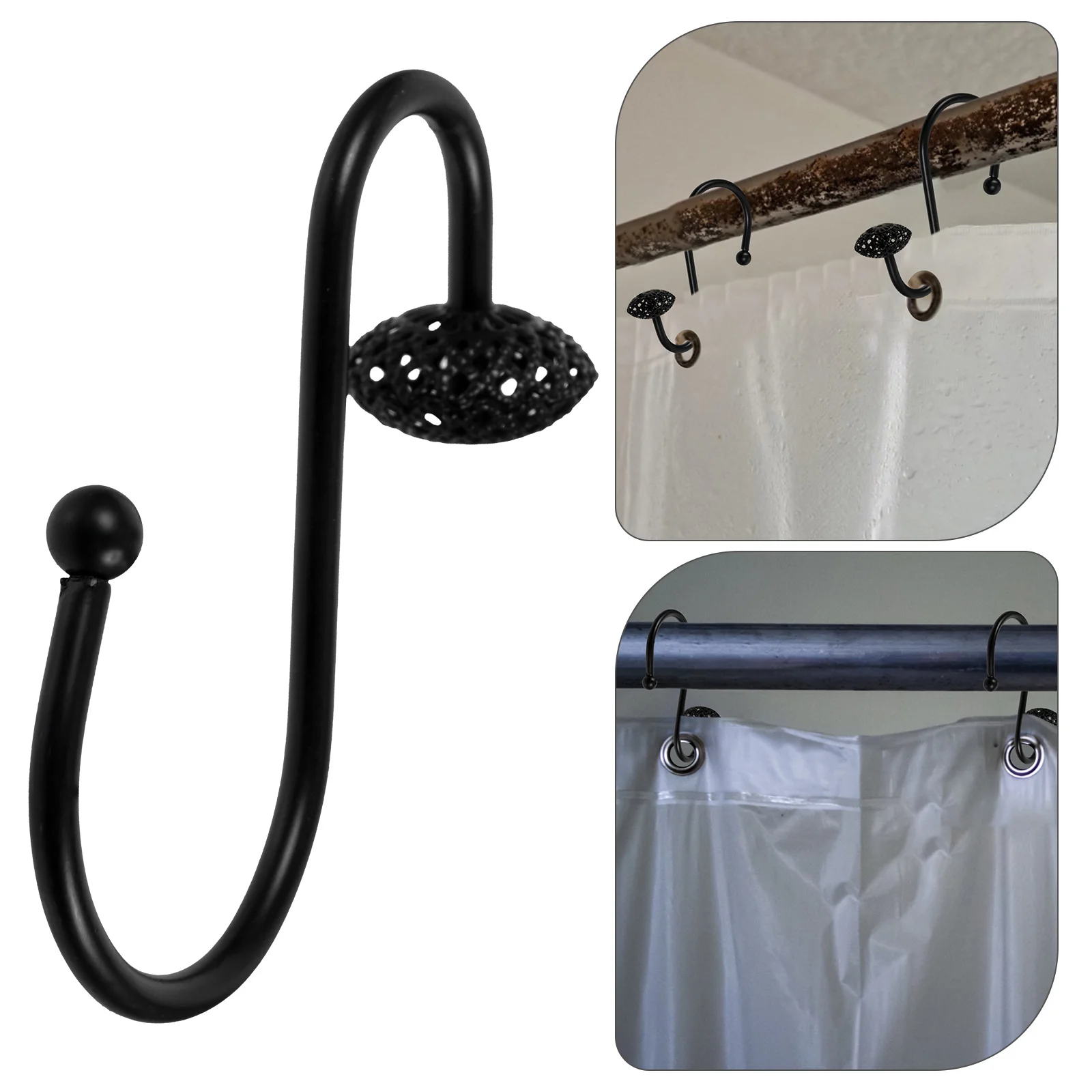 

12 Pcs Hook Curtain Accessories Coat Hanger Hooks Shower Accessory Black Rustic Bathroom