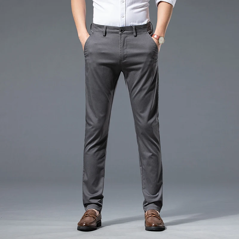 Business Trousers Men's Spring/Summer 2024 New Elastic Slim Fit High-End Men's Casual Striped Suit Pants