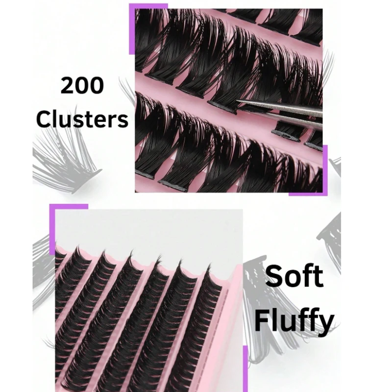 200PCS Estensioni Ciglia FAI DA TE Set 80D D-Curl Super Spessa Soffici Aspetto Naturale Ciglia Finte Individuali Riutilizzabili