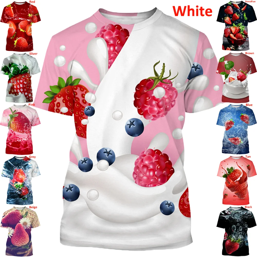 Summer fashion Fruit Strawberry 3D T Shirt Fun Realistic Food Strawberry printed tshirt Men Harajuku Round Neck Short Sleeve Top