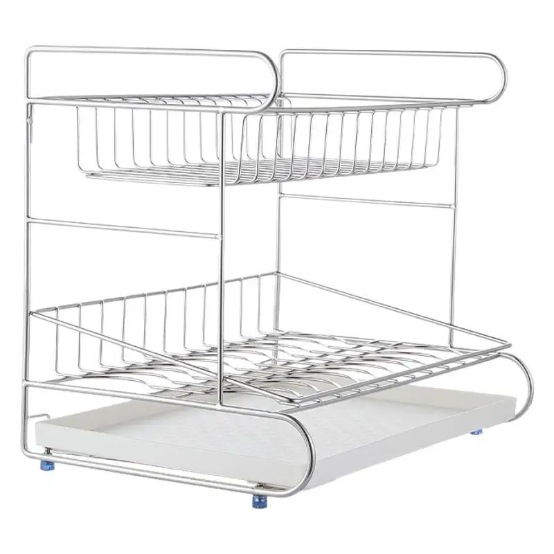 

Integrally reinforced 304 stainless steel bowl rack, double-layer drain dish rack, kitchen rack storage, drying dishes