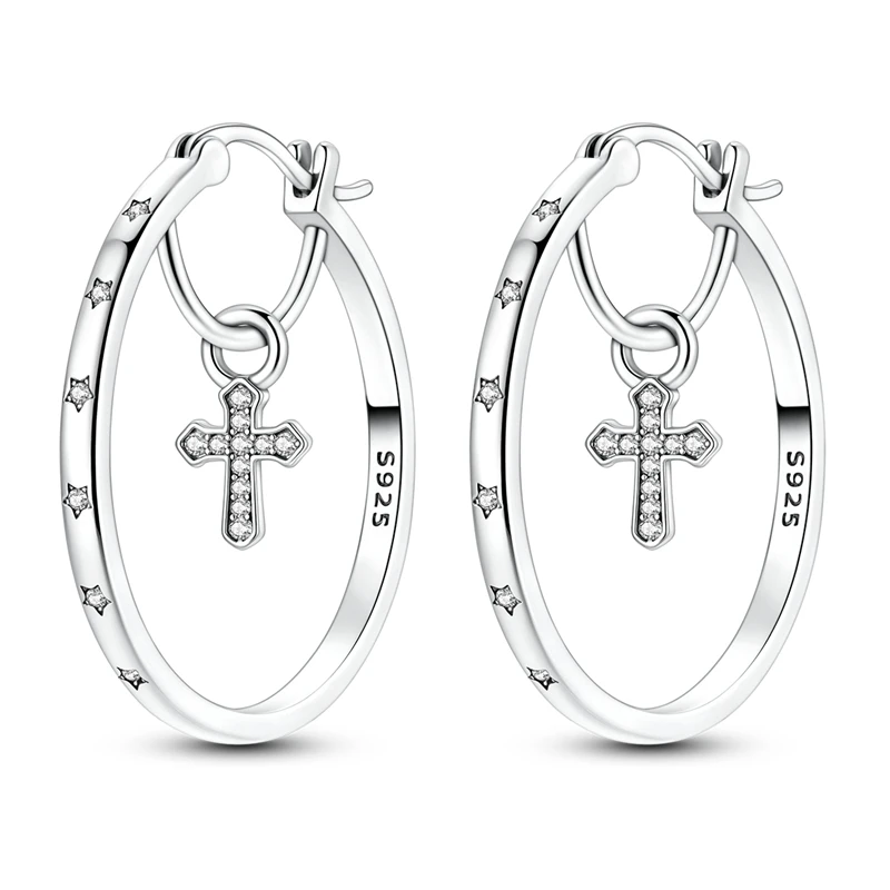 925 Sterling Silver Earrings Women Zirconium Sparking Cross Hoop Earring For Anniversary Wedding Jewelry Gifts