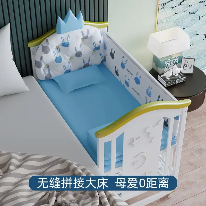 Baby Crib Solid Wood European Style White Multifunctional Baby Bb Movable Newborn Baby Cradle Bed Splicing Large Bed