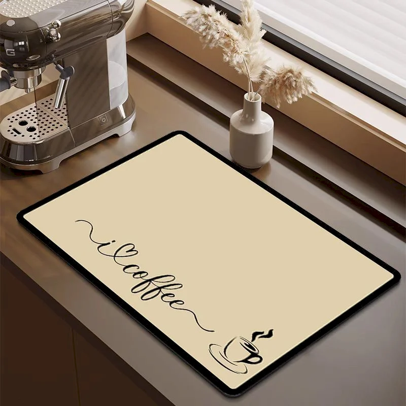 VIKAMA Minimalist Coffee Art Printing Dishwasher Mat, Water Absorbing Anti Slip Coffee Machine Tabletop Mat, Home Decoration