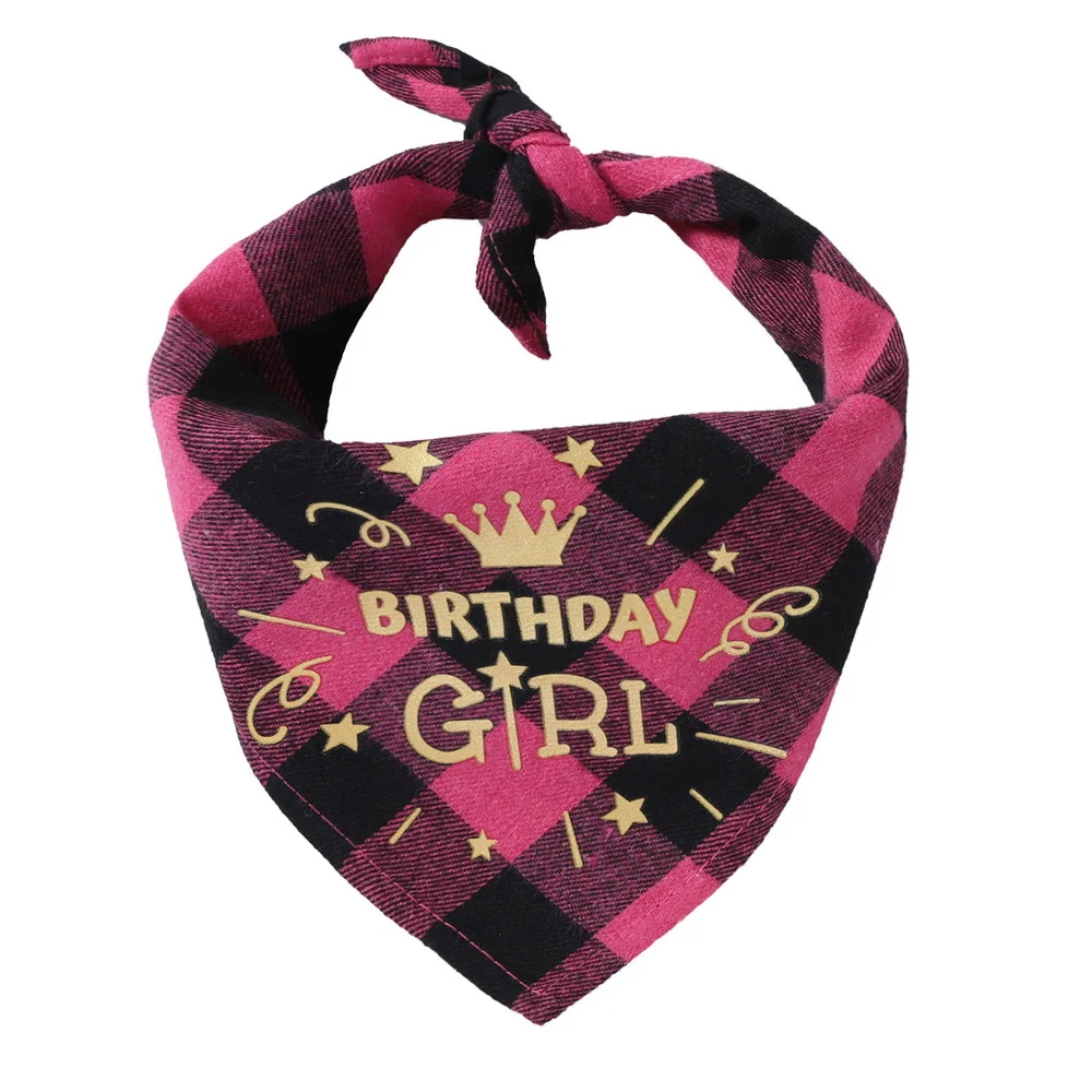 Sucado Dog Birthday Girl Bandanas Red Pink Black Buffalo Plaid Kerchief Scarf Bib for Puppy Cat Pet Christmas Thanksgiving Gifts