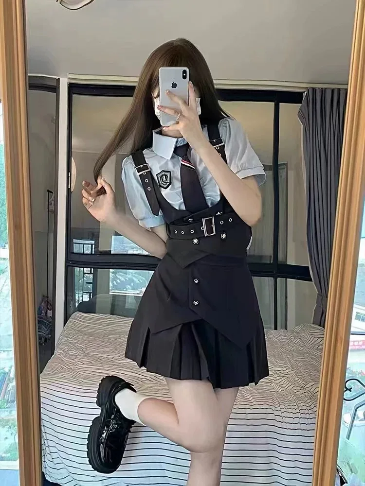 

American Sle Spicy Girl JK School orm Set Женский летний сладкий пряный orm Экипировка Жилет irt Плиссированная юбка Футболка Piec...