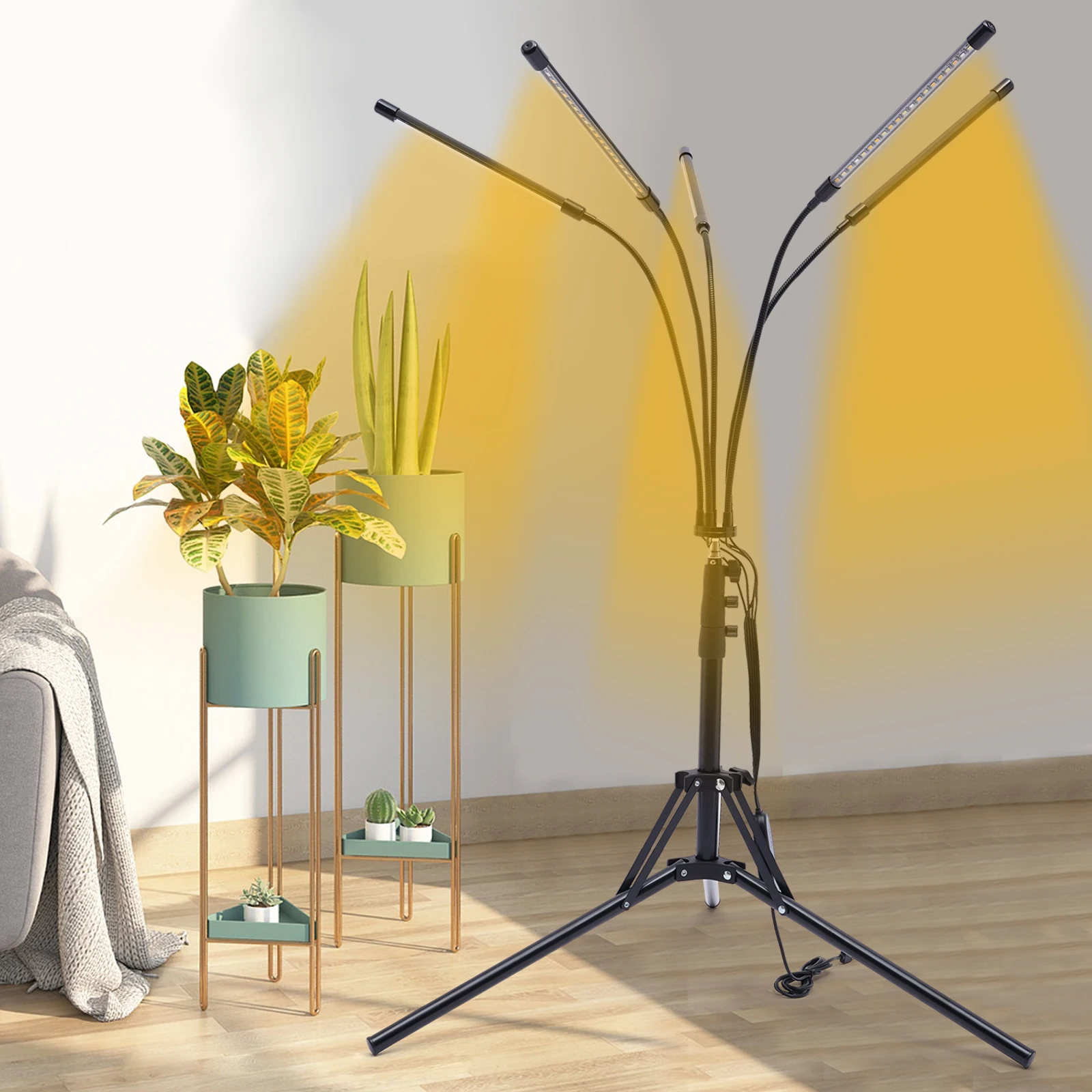 Grow light with adjustable height (15.7-63in), 3 lighting modes, time controller, energy-efficient LED, ideal for plant growth a