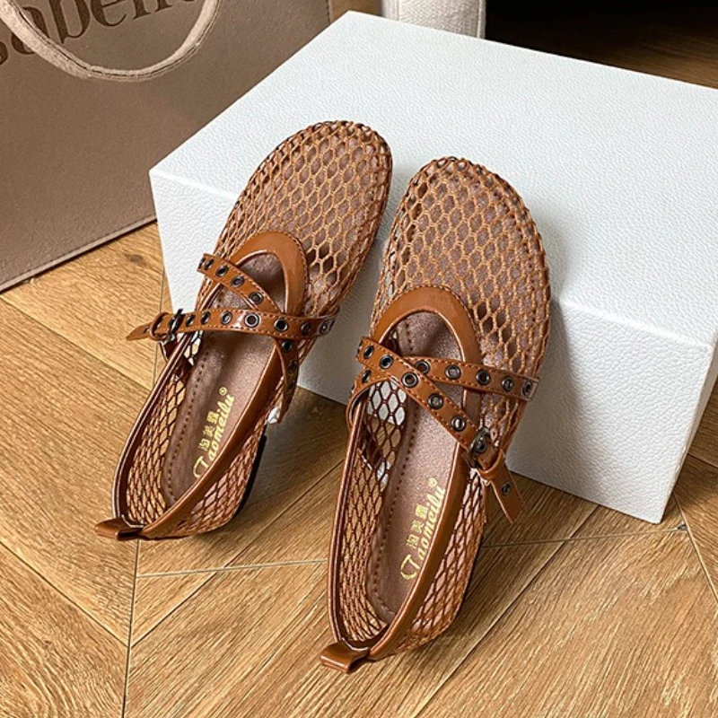 Hollow Out Mesh Mary Jeans Fla - Women Shoes Jeans incelemesi ve fiyatı