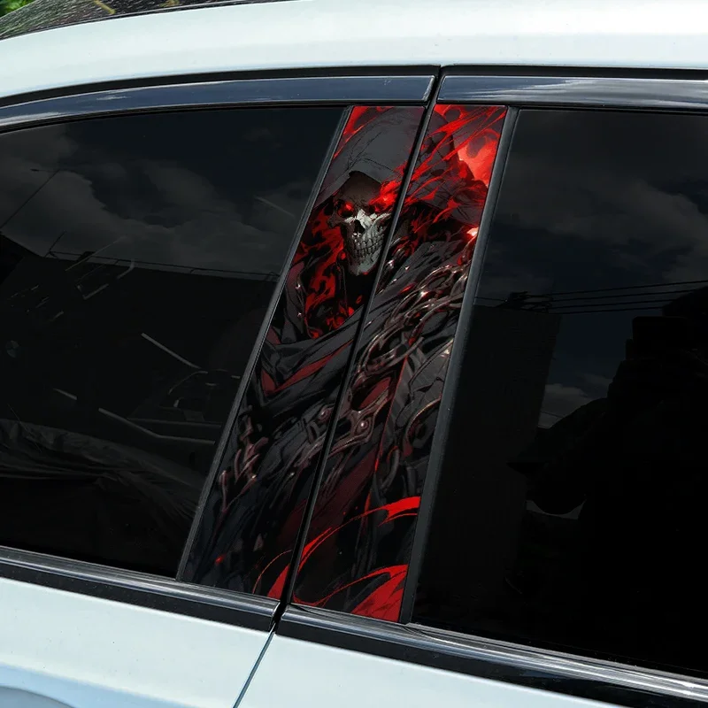 Flame Skull Car Stickers, Auto B Pillar, Decoração impermeável Capa Scratch, DIY Car Doors, Decalques de vinil protetor solar, 1Pc, 2Pcs