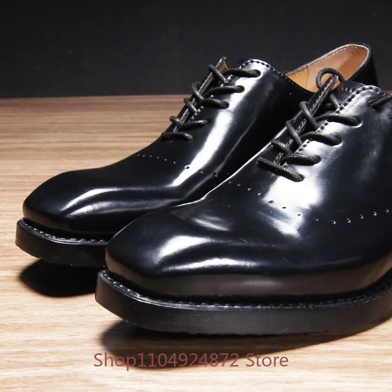 British Handmade Business Dress Leather Shoes Men's Mirrored Horse Hip Leather Derby Work Wedding Square Toe Oxford Shoes Male