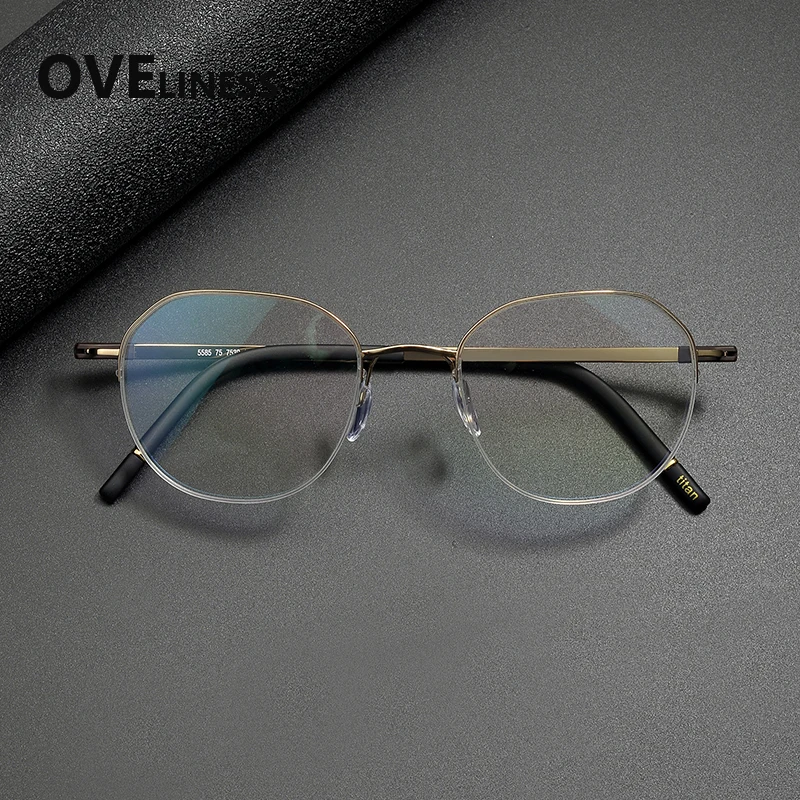 

Pure Titanium Glasses Frame Men Brand Design Vintage Retro Round half Eyeglasses Women Japanese Ultralight High Quality Eyewear