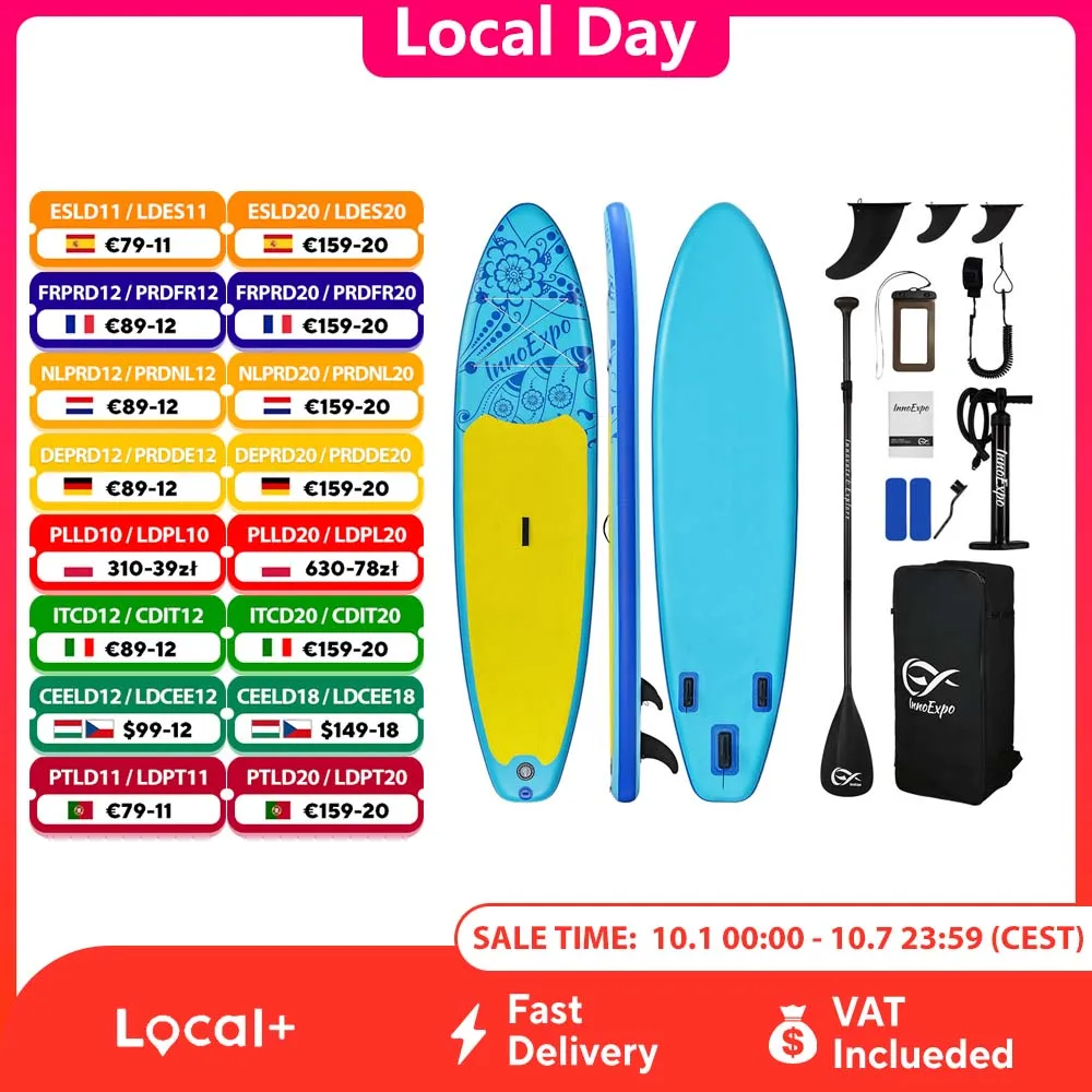 InnoExpo: tavola da SUP gonfiabile con accessori, tavola da paddle gonfiabile antiscivolo per adulti, tavola da surf portatile per sport acquatici, surf, spiaggia, lago e escursioni.