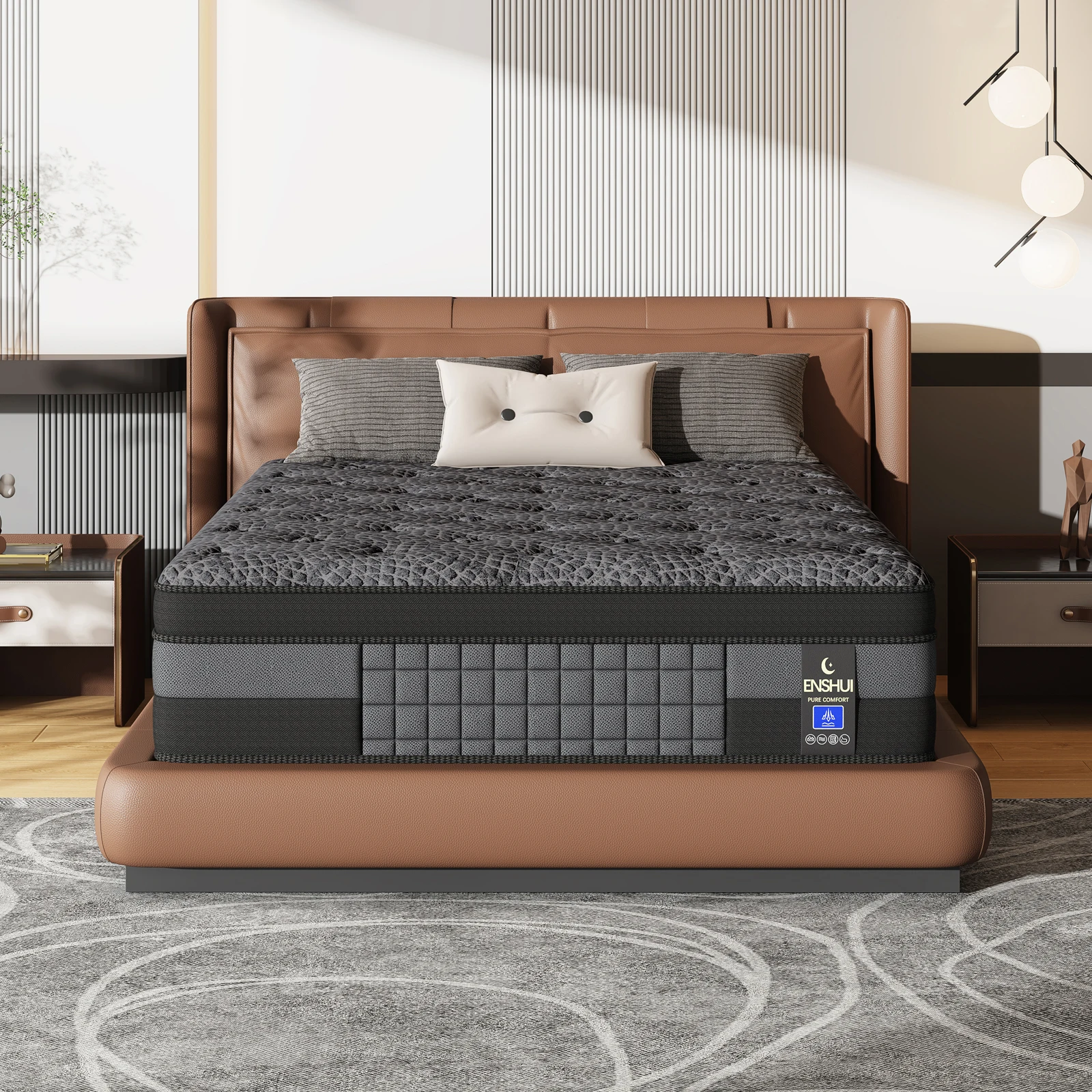 ENSHUI 12/14 Inch Hybrid Mattress Bed in a Box Gel Memory Foam Pocket Springs Pressure Relief Cool Breathable Edge Support Medium Firm Durable Fiberglass-Free Odorless for All Sleepers