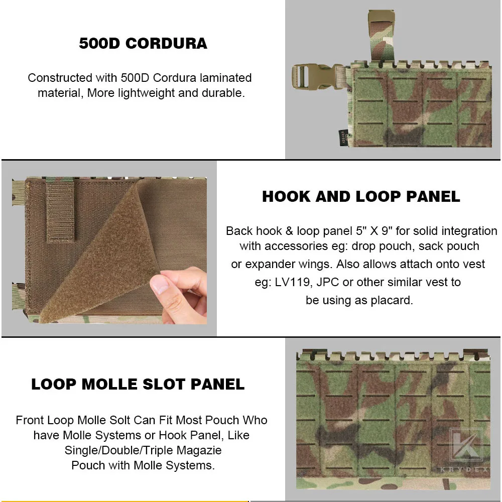 KRYDEX Tactical MK5 Placard Micro Fight Chassis Laser Cut MOLLE Panel 5.56 MP7 Magazine  Placard for Chest Rig Vest Hunting Gear